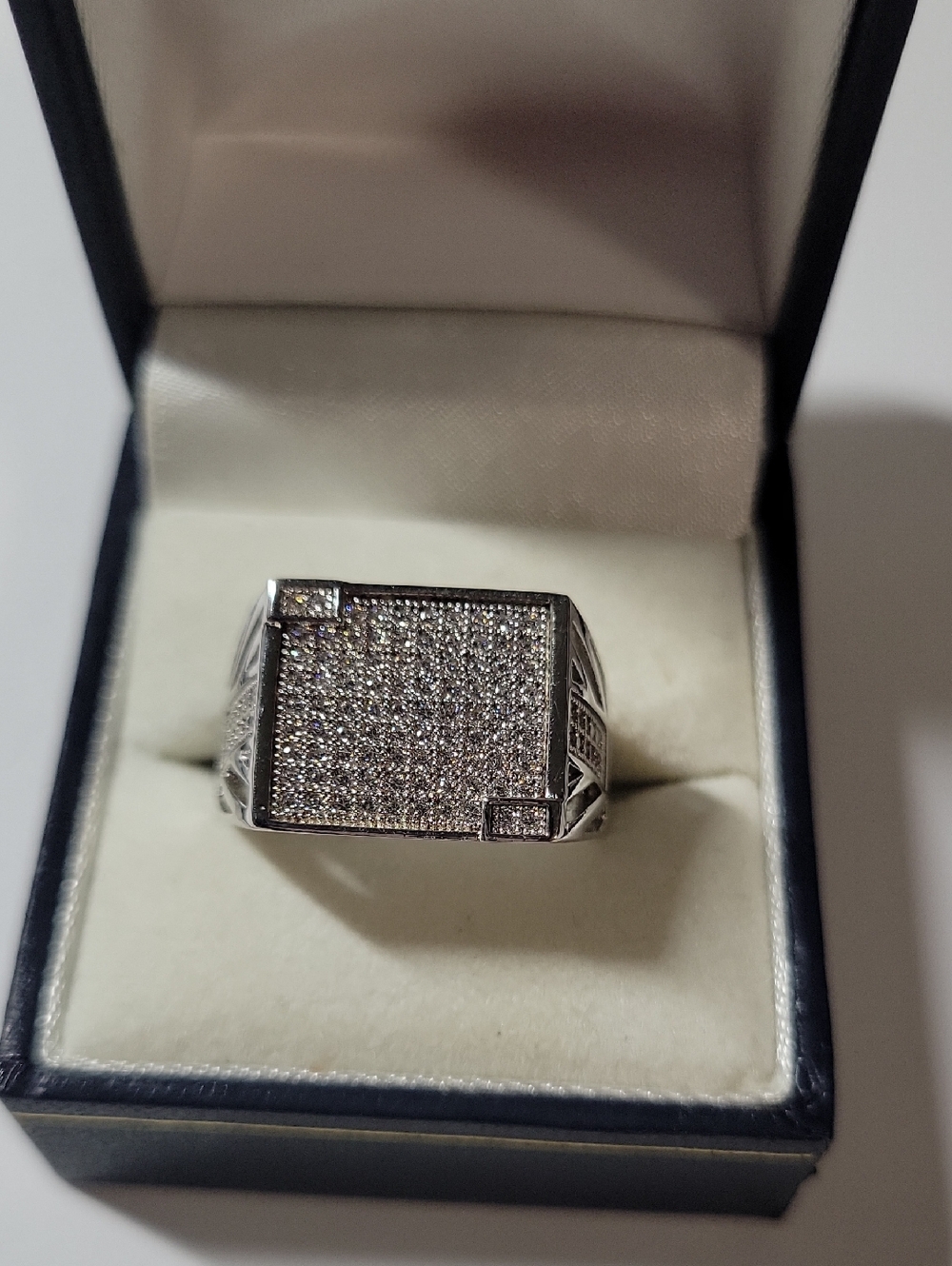 Men's Silver Pavé Square Signet Ring - Elegant Statement Accessory